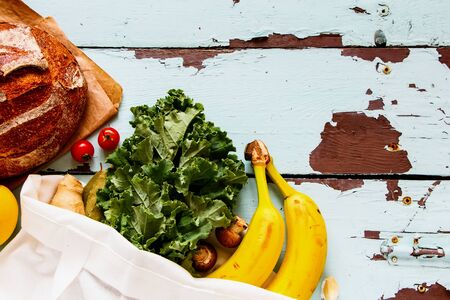 Food in reusable bag Zero waste lifestyle Plastic free Eco friendly food shopping の写真素材