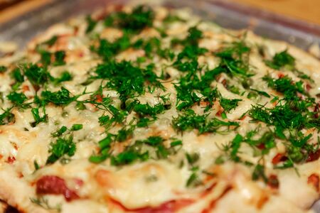 Homemade pizza texture, closeupの写真素材