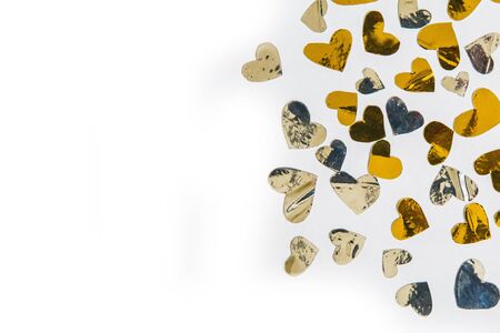 Golden hearts on white background. Valentine's Day abstract backgroundの写真素材