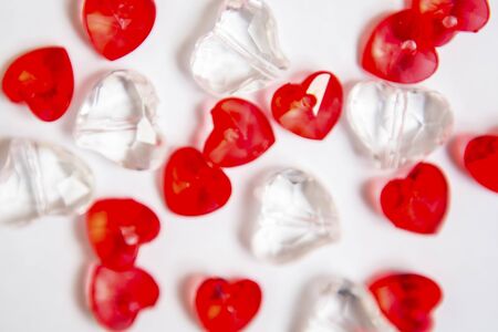 White and red hearts texture background, defocusedの写真素材