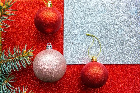 Christmas decorations on glitter background. Merry Christmas and Happy new Year. Copy spaceの写真素材