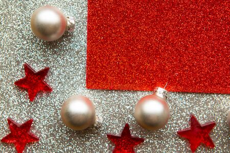 Christmas decoration on glitter background. Merry Christmas and Happy new Year. Copy spaceの写真素材