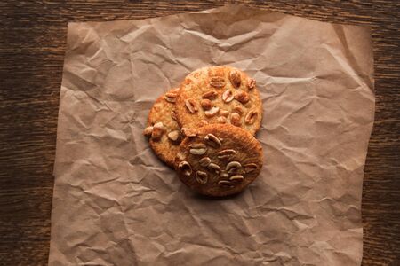 Tasty round cookies with nutsの写真素材