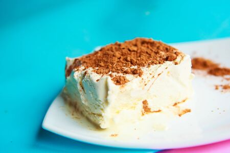 Vanilla ice crem with cocoa powder, closeupの写真素材