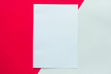 White mockup blank on red and white geometric paper background