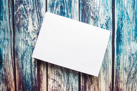 White mockup blank on blue wooden old abstract background