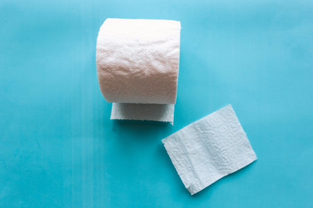 toilet paper roll on blue background. Quarantine 2020 concept