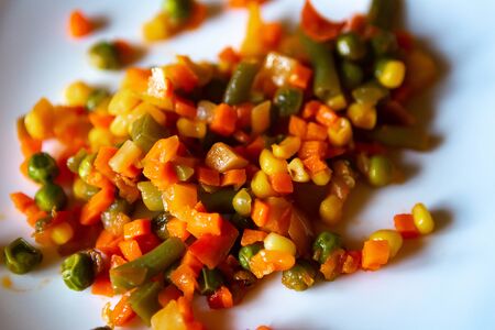 delicious fried vegetables on the plate, top viewの写真素材