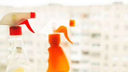 Cleaning agent on the windowsillの写真素材
