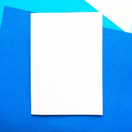 White mockup blank on geometric blue background. Copy space for the text. Design conceptの写真素材