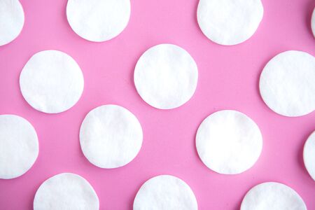 Cotton sponges pattern on pink background, minimal conceptの写真素材