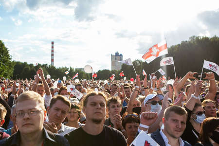 Minks / Belarus - 30 July 2020: crowd of people in the park during the presidential election campaign 2020 in Belarus. Elections in Belarus 2020のeditorial素材