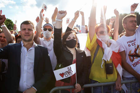 Minks / Belarus - 30 July 2020: crowd of people in the park during the presidential election campaign 2020 in Belarus. Elections in Belarus 2020のeditorial素材