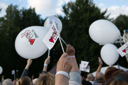 Minsk / Belarus - July 30, 2020: Supporters of presidential candidate Svetlana Tikhanovskaya at her campaign rally in Minsk on July 30, 2020のeditorial素材