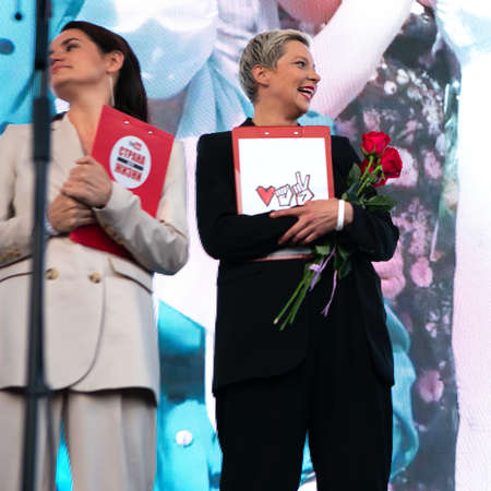 Minsk, Belarus - July 30, 2020: Maria Kolesnikova - representative of Viktor Babariko staff at opposition rally in Minsk on July 30, 2020. Belarusian politic opposition. Presidential Elections in Belarus 2020のeditorial素材