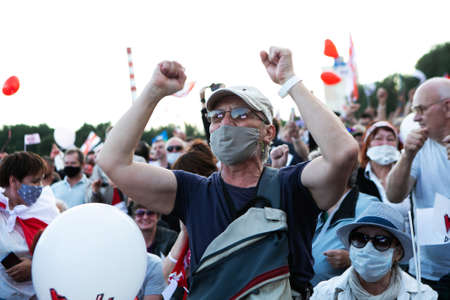 Minsk / Belarus - July 30, 2020: Supporters of presidential candidate Svetlana Tikhanovskaya at her campaign rally in Minsk on July 30, 2020のeditorial素材