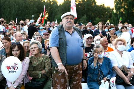 Minsk / Belarus - July 30, 2020: Pensioners in the park at opposition rally in Minsk on July 30, 2020. Belarusian politic opposition. Presidential Elections in Belarus 2020のeditorial素材