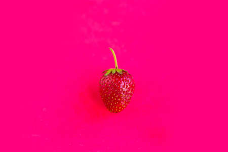 Fresh strawberry on red backgroundの写真素材