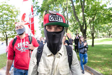 Minsk / Belarus, September 13, 2020: Protest against Lukashenko winning on president elections. Crowd of people on meeting. Peaceful protest in Belarusのeditorial素材