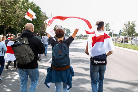 Minsk / Belarus, September 13, 2020: Protest against Lukashenko winning on president elections....