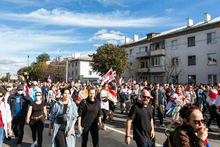 Minsk / Belarus, September 13, 2020: Protest against Lukashenko winning on president elections. Crowd of people on meeting. Peaceful protest in Belarusのeditorial素材