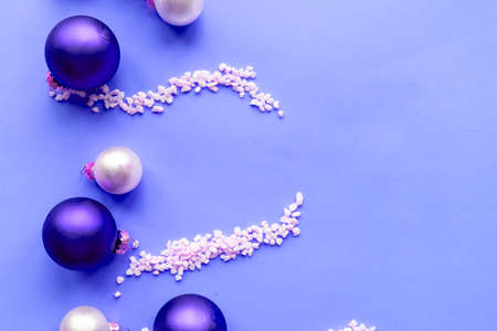 Blue Christmas baubles on blue background, copy spaceの写真素材