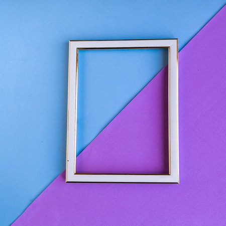 Photo frame on geometric background, copy space for the text, minimal concept, template for designerの写真素材