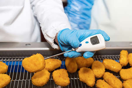 Chicken nuggets production line. Product quality controlの写真素材