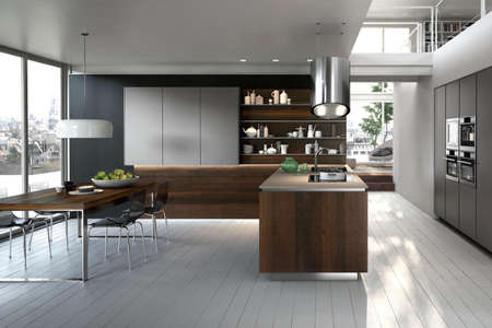 Modern kitchen interior design in minimalism styleの写真素材