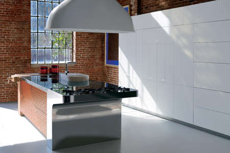 Modern kitchen interior design in minimalism styleの写真素材