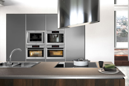 Modern kitchen interior design in minimalism styleの写真素材