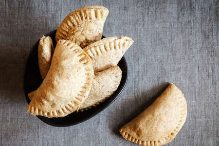 Stuffed pastry of wholemeal-doughの写真素材