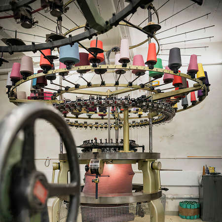 Circular knitting machine. Thread production plantの写真素材