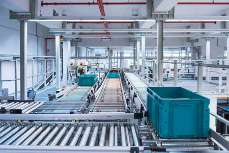 empty workshop of a modern factory with conveyor belt