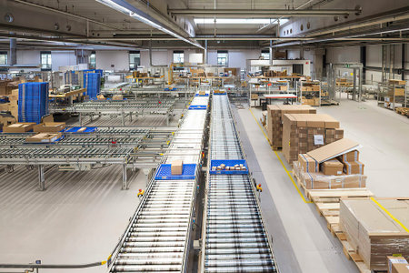 empty workshop of a modern factory with conveyor belt
