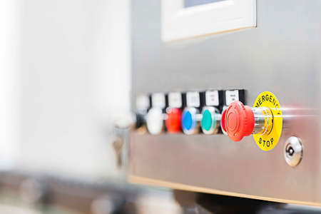 Factory industry control panel. Red buttonの写真素材