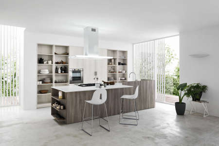 Modern luxury kitchen interior design in minimal styleの写真素材