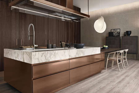 Modern luxury kitchen interior design in minimal styleの写真素材