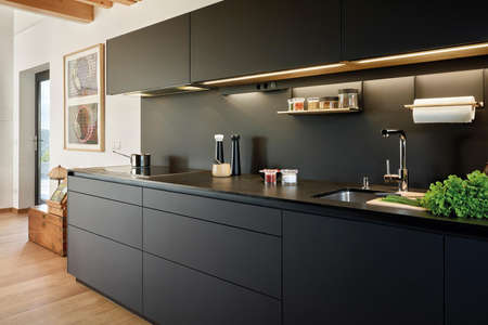 Modern luxury kitchen interior design in minimal styleの写真素材