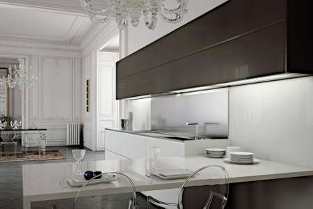 Modern luxury kitchen interior design in minimal styleの写真素材