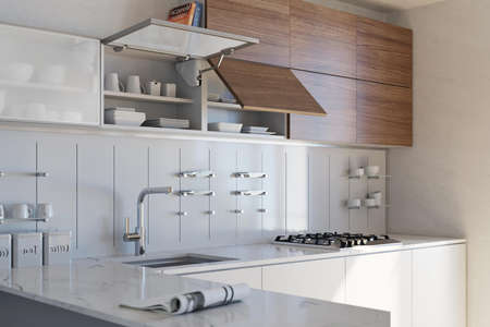 Modern luxury kitchen interior design in minimal styleの写真素材