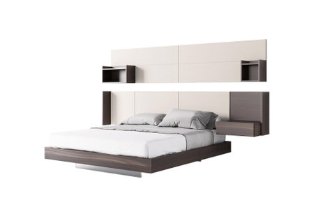 Modern double bed isolated on white background. Include clipping path. 3d renderの写真素材