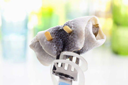 Pickled herring on fork, close up