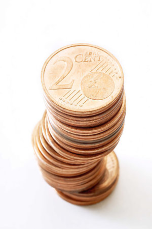 Piled two cent coins