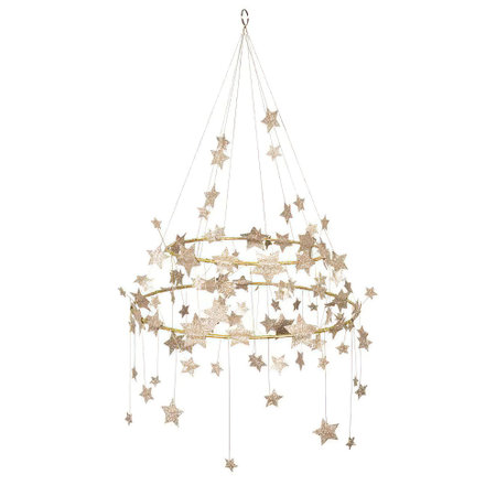 Christmas decoration with golden stars isolated on white background. 3D rendering.の写真素材