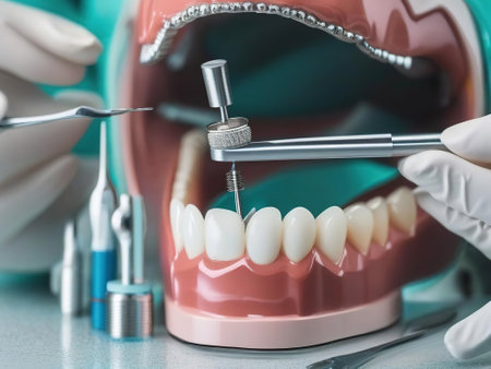 Dentist and orthodontic equipment showing teeth, gums, roots and plaque.の素材