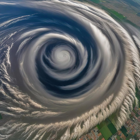 Aerial view of the clouds in the shape of a spiral.の素材