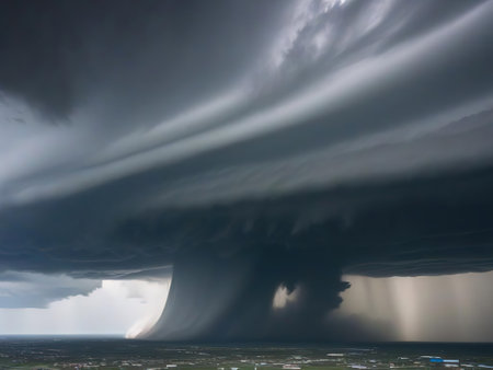 Thunderstorm over the city, thunderstorm over the city, heavy rainの素材