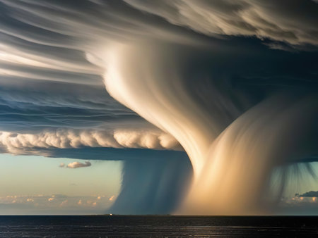 Storm in the sea. Dramatic sky with stormy clouds.の素材