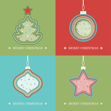 Vector illustration of Merry Christmas card set. Cut paper style.のイラスト素材